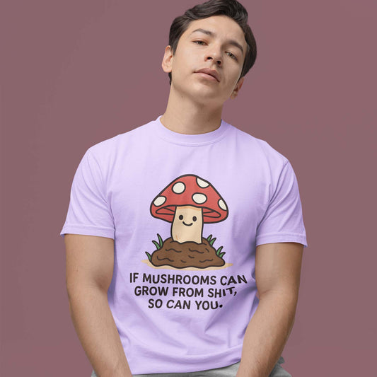 graphic if mushrooms can grow t-shirt printed graphic stylish buy online united states usa the banyan tee tbt men women girls boys unisex lavender 