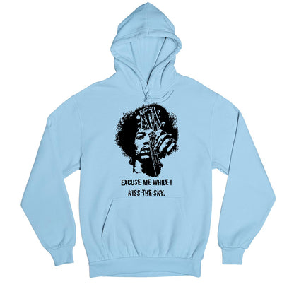 jimi hendrix kiss the sky hoodie hooded sweatshirt winterwear music band buy online united states usa the banyan tee tbt men women girls boys unisex baby blue