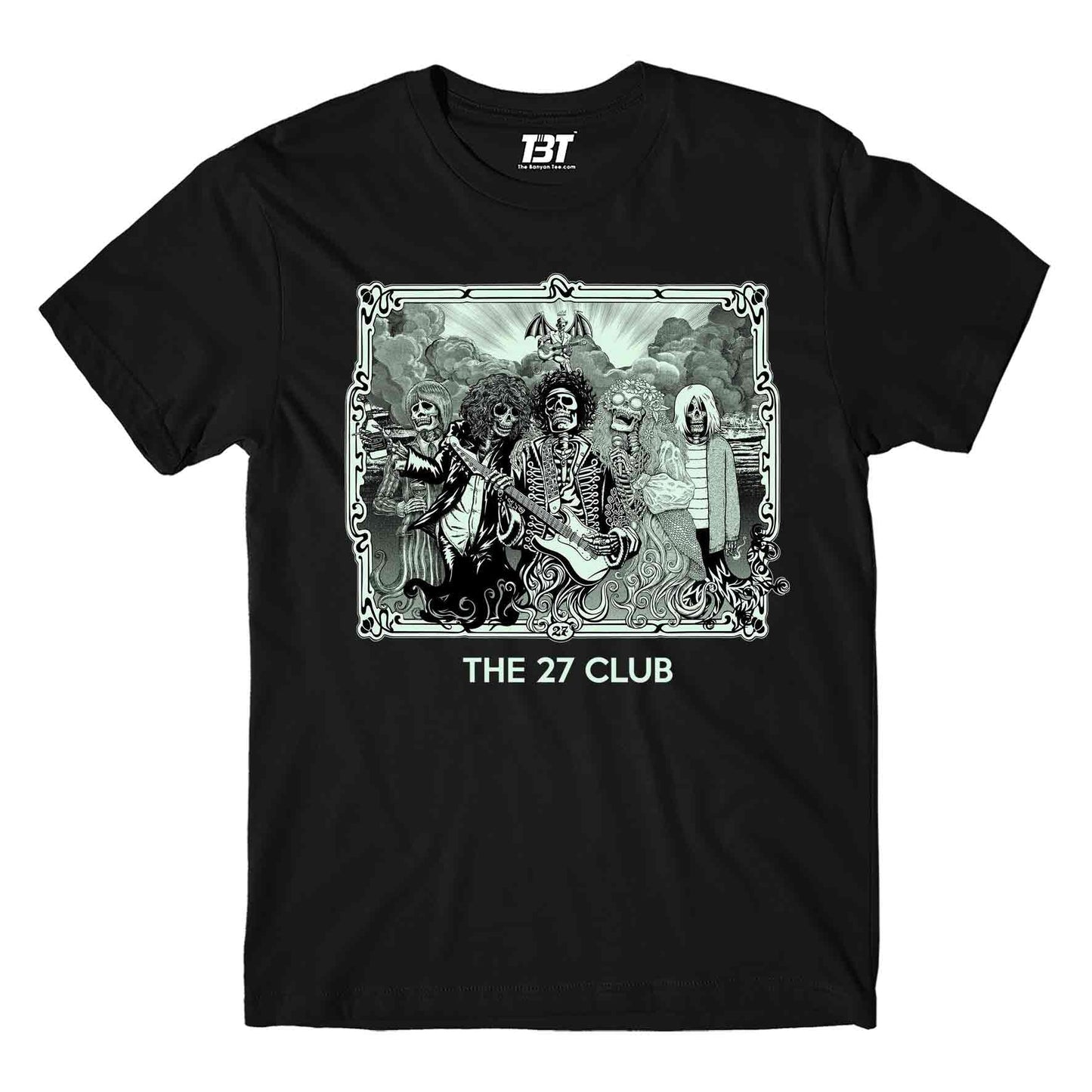 jimi hendrix the 27 club t-shirt music band buy online usa united states the banyan tee tbt men women girls boys unisex black