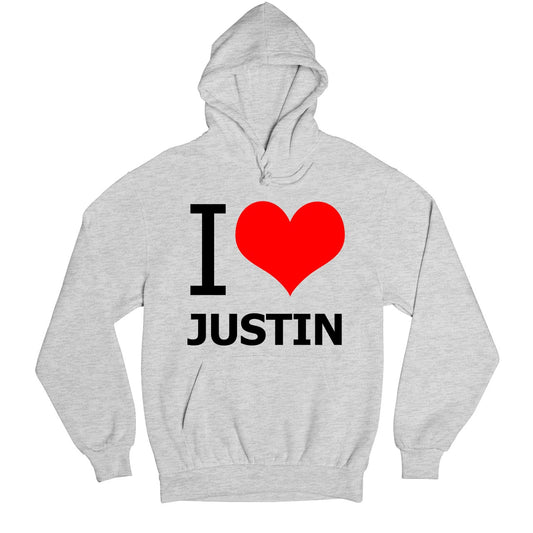 justin bieber i love justin hoodie hooded sweatshirt winterwear music band buy online usa united states of america the banyan tee tbt men women girls boys unisex gray