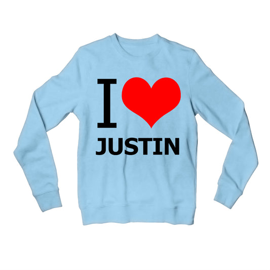 justin bieber i love justin sweatshirt upper winterwear music band buy online united states of america usa the banyan tee tbt men women girls boys unisex gray