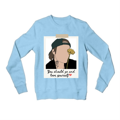 justin bieber love yourself sweatshirt upper winterwear music band buy online united states usa the banyan tee tbt men women girls boys unisex baby blue
