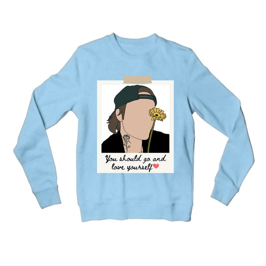 justin bieber love yourself sweatshirt upper winterwear music band buy online united states usa the banyan tee tbt men women girls boys unisex baby blue