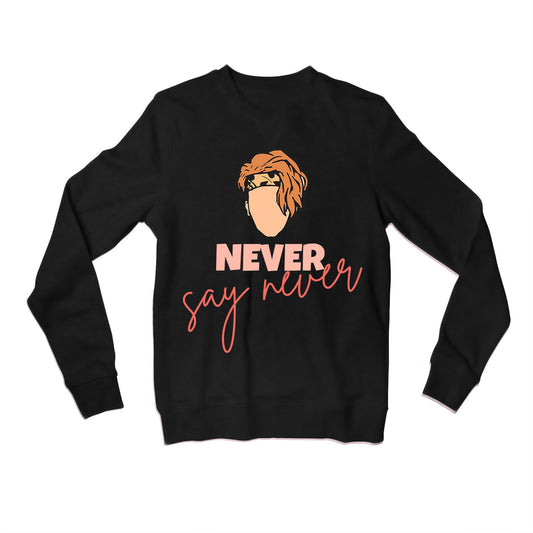 justin bieber never say never sweatshirt upper winterwear music band buy online united states of america usa the banyan tee tbt men women girls boys unisex black