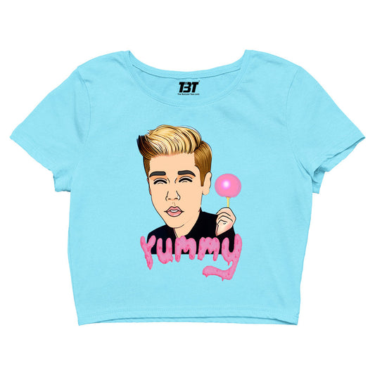 justin bieber yummy crop top music band buy online united states of america usa the banyan tee tbt men women girls boys unisex sky blue