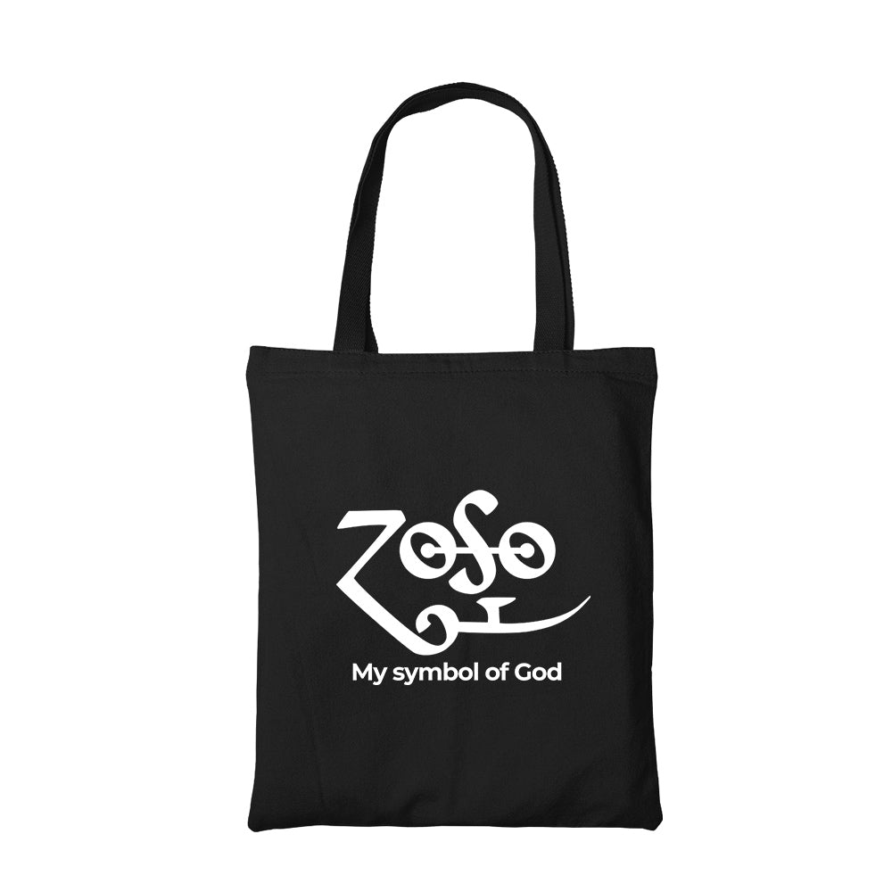 led zeppelin my symbol of god tote bag hand printed cotton women men unisex