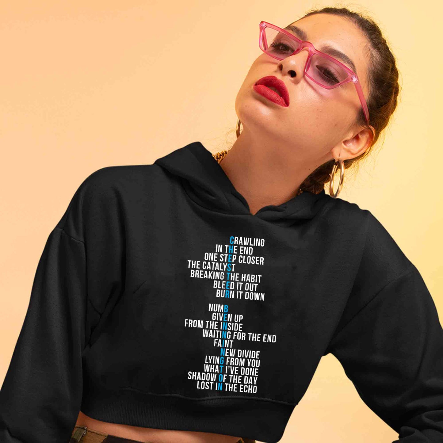 linkin park chester crop hoodie hooded sweatshirt upper winterwear music band buy online india the banyan tee tbt men women girls boys unisex black