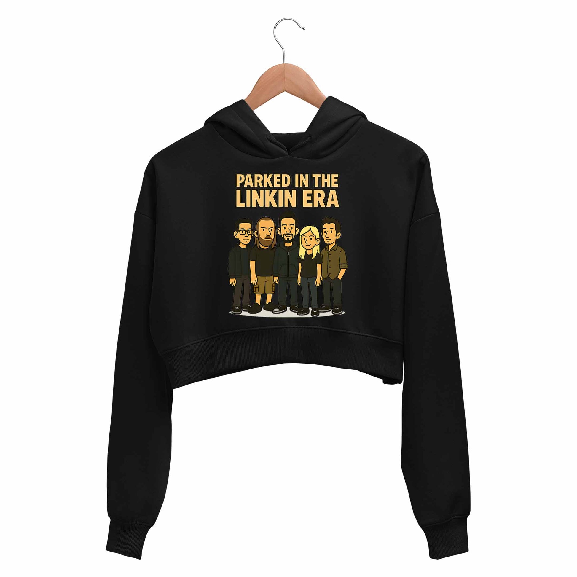 linkin park parked in the linkin era crop hoodie hooded sweatshirt upper winterwear music band buy online united states usa the banyan tee tbt men women girls boys unisex black