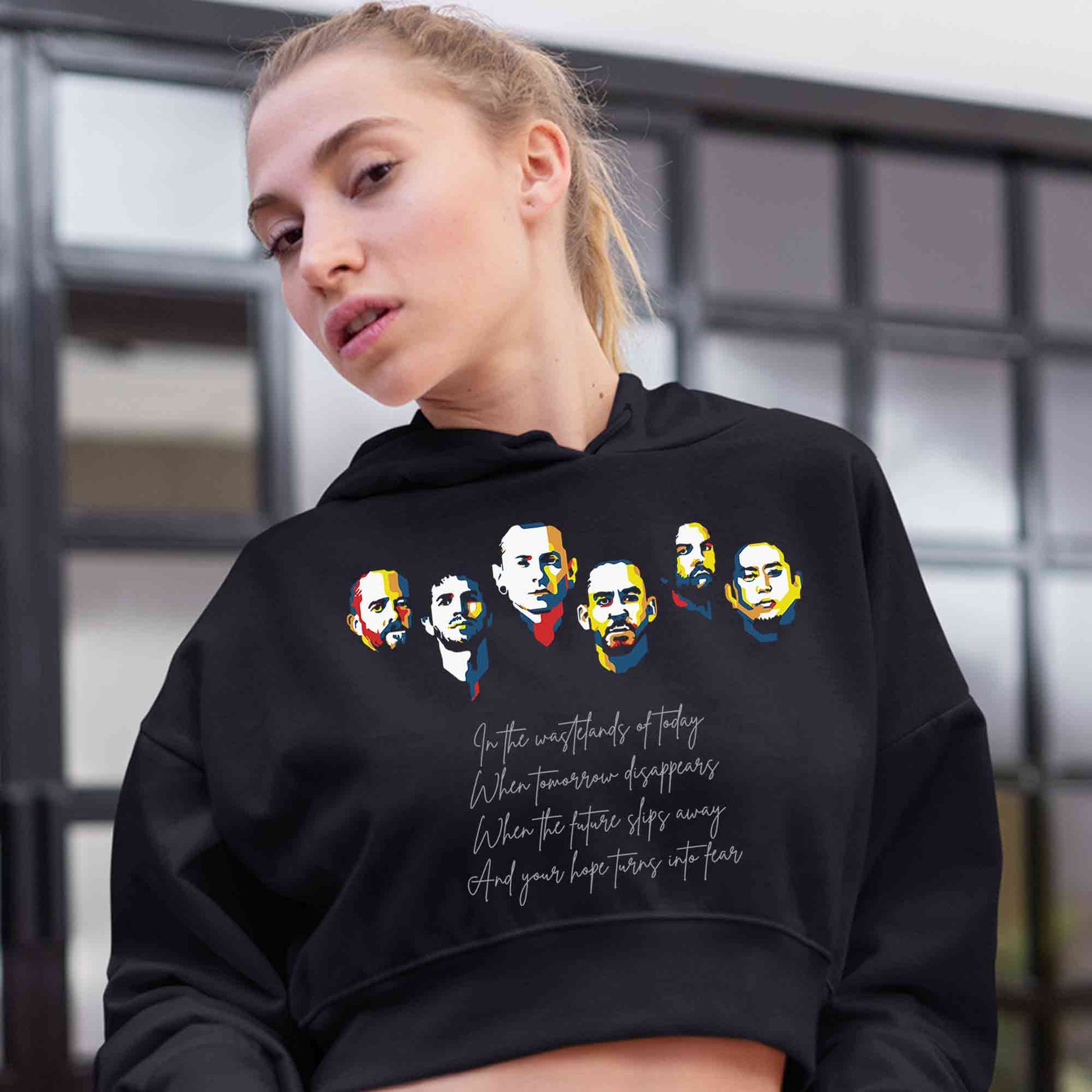 linkin park wastelands crop hoodie hooded sweatshirt upper winterwear music band buy online india the banyan tee tbt men women girls boys unisex black