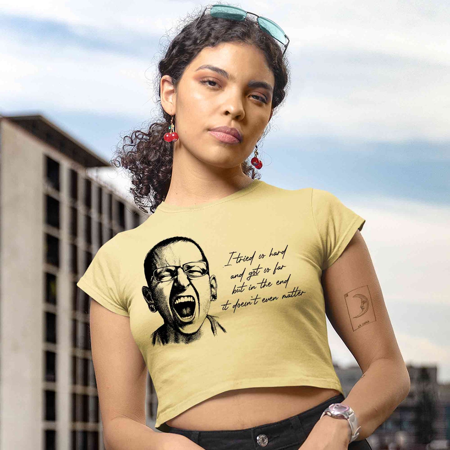 linkin park in the end crop top music band buy online united states of america usa the banyan tee tbt men women girls boys unisex beige