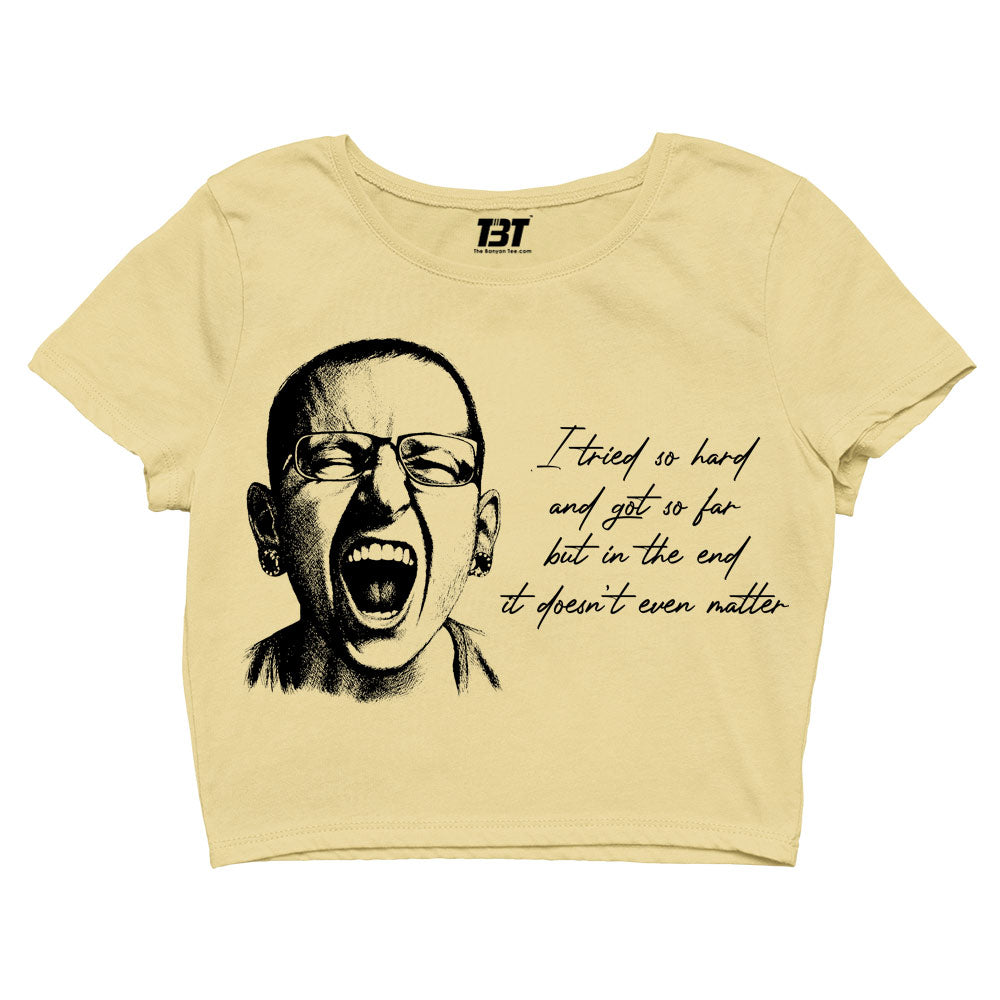 linkin park in the end crop top music band buy online united states of america usa the banyan tee tbt men women girls boys unisex beige