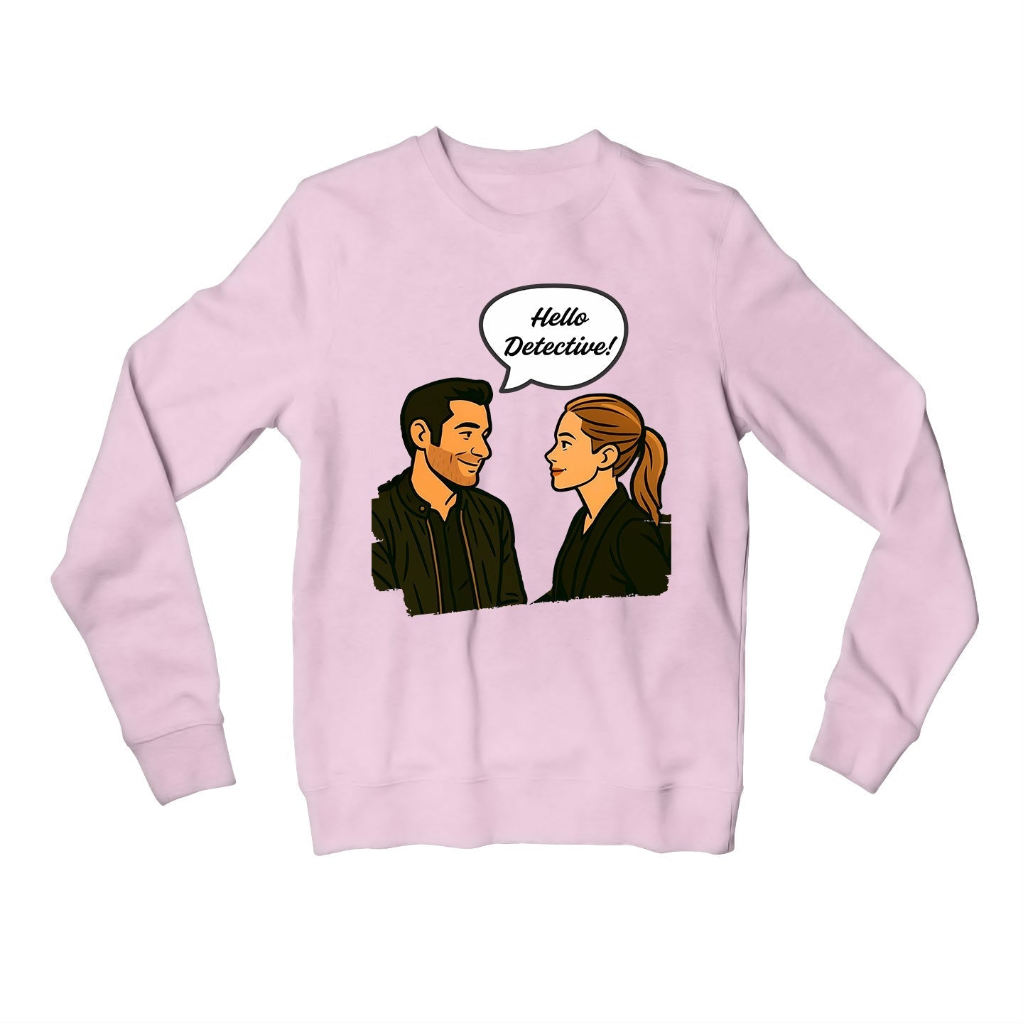 lucifer hello detective sweatshirt upper winterwear tv & movies buy online united states usa the banyan tee tbt men women girls boys unisex baby pink