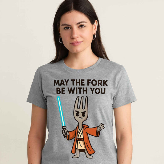 graphic may the fork be with you t-shirt printed graphic stylish buy online united states usa the banyan tee tbt men women girls boys unisex gray 