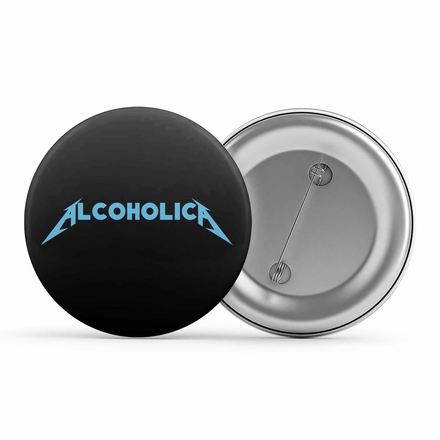 metallica alcoholica badge pin button music band buy online united states usa the banyan tee tbt men women girls boys unisex  