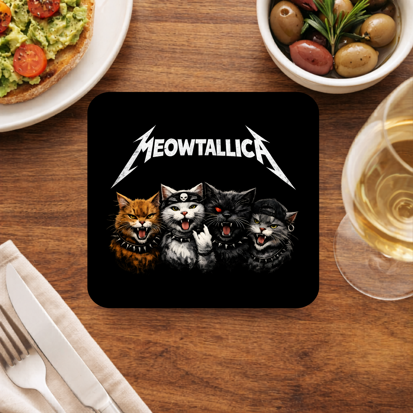 metallica meowtallica coasters wooden table cups united states usan music band buy online united states usa the banyan tee tbt men women girls boys unisex  