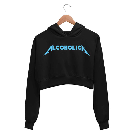 metallica alcoholica crop hoodie hooded sweatshirt upper winterwear music band buy online united states usa the banyan tee tbt men women girls boys unisex black 