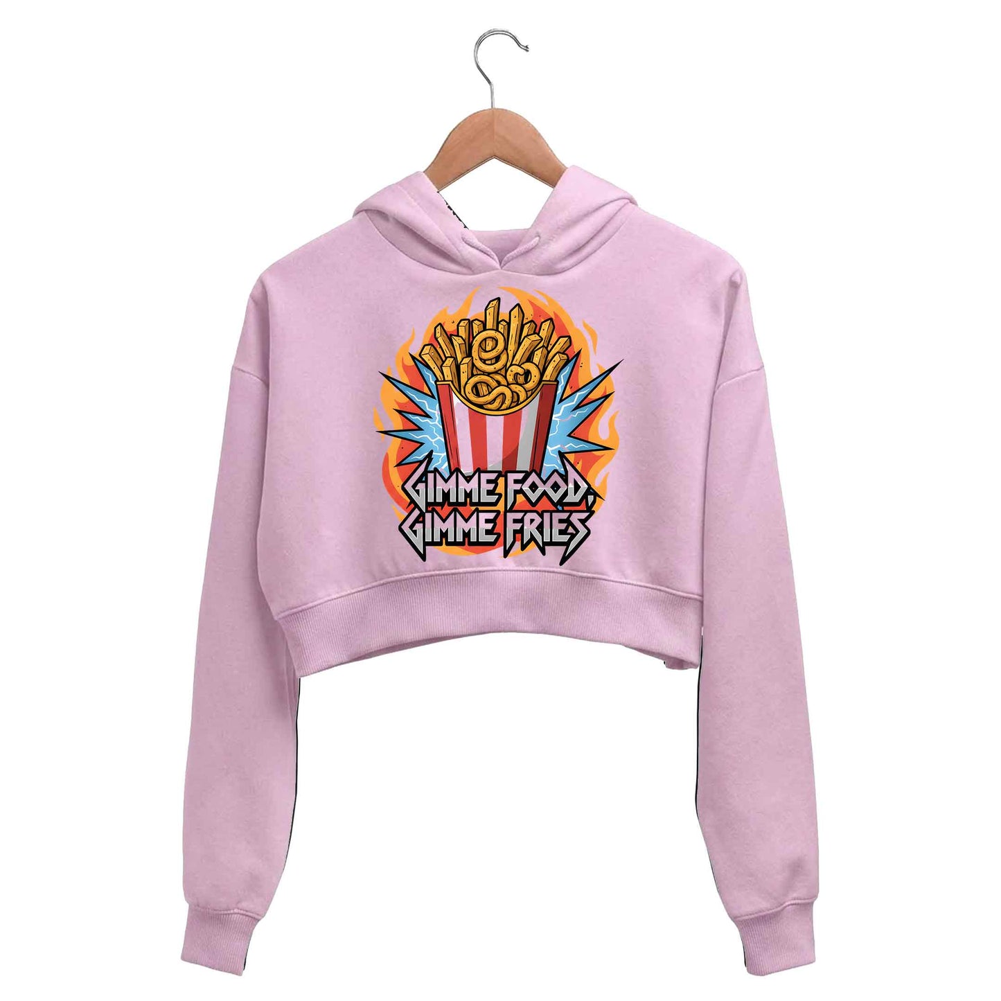metallica gimme food gimme fries crop hoodie hooded sweatshirt upper winterwear music band buy online united states usa the banyan tee tbt men women girls boys unisex baby pink 