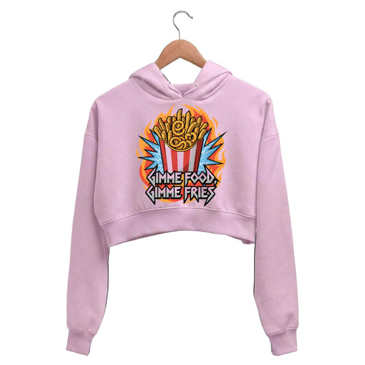 metallica gimme food gimme fries crop hoodie hooded sweatshirt upper winterwear music band buy online united states usa the banyan tee tbt men women girls boys unisex baby pink 
