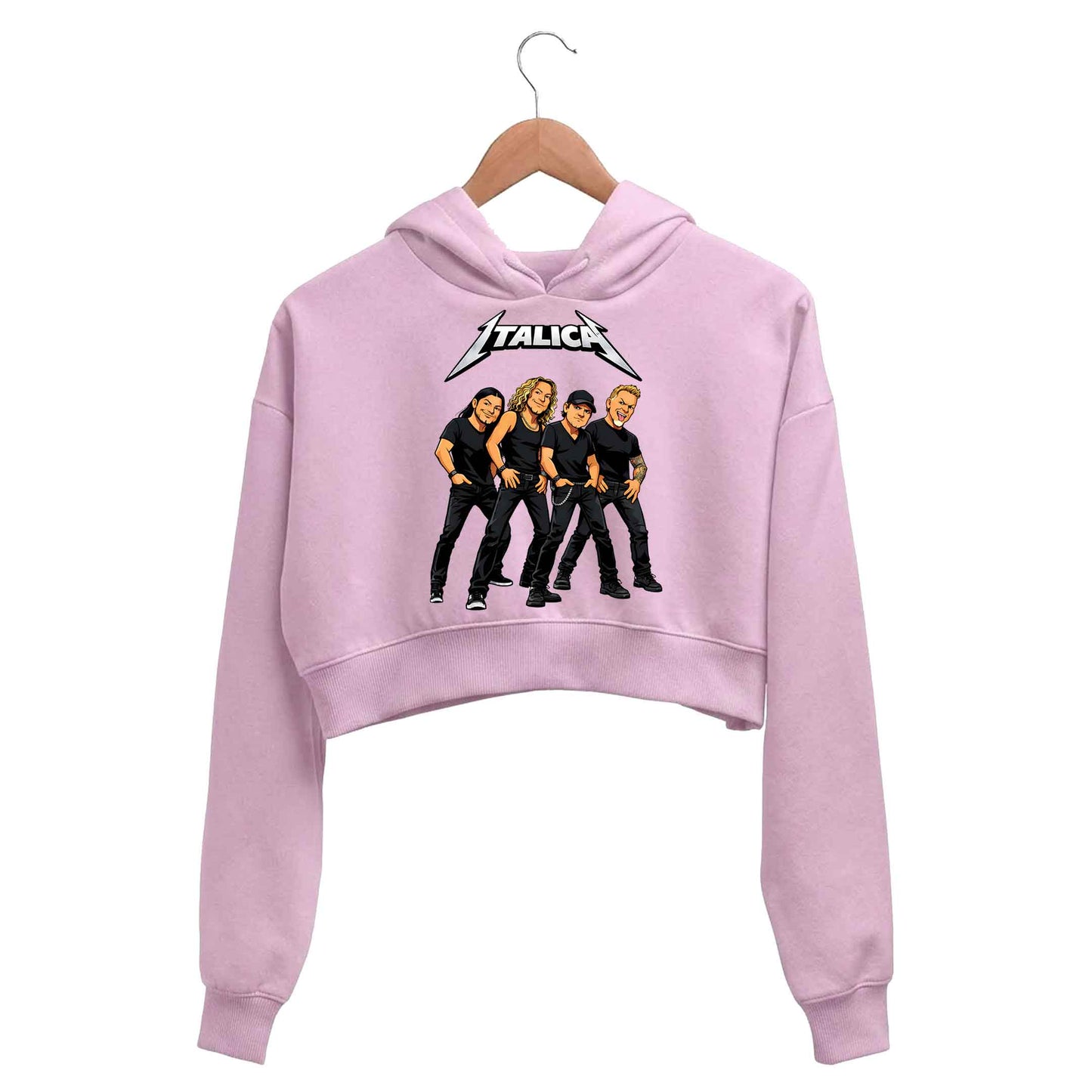 metallica italica crop hoodie hooded sweatshirt upper winterwear music band buy online united states usa the banyan tee tbt men women girls boys unisex baby pink 