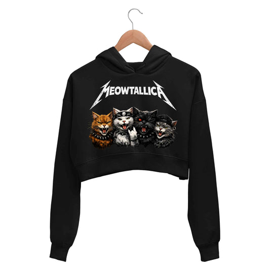 metallica meowtallica crop hoodie hooded sweatshirt upper winterwear music band buy online united states usa the banyan tee tbt men women girls boys unisex black 