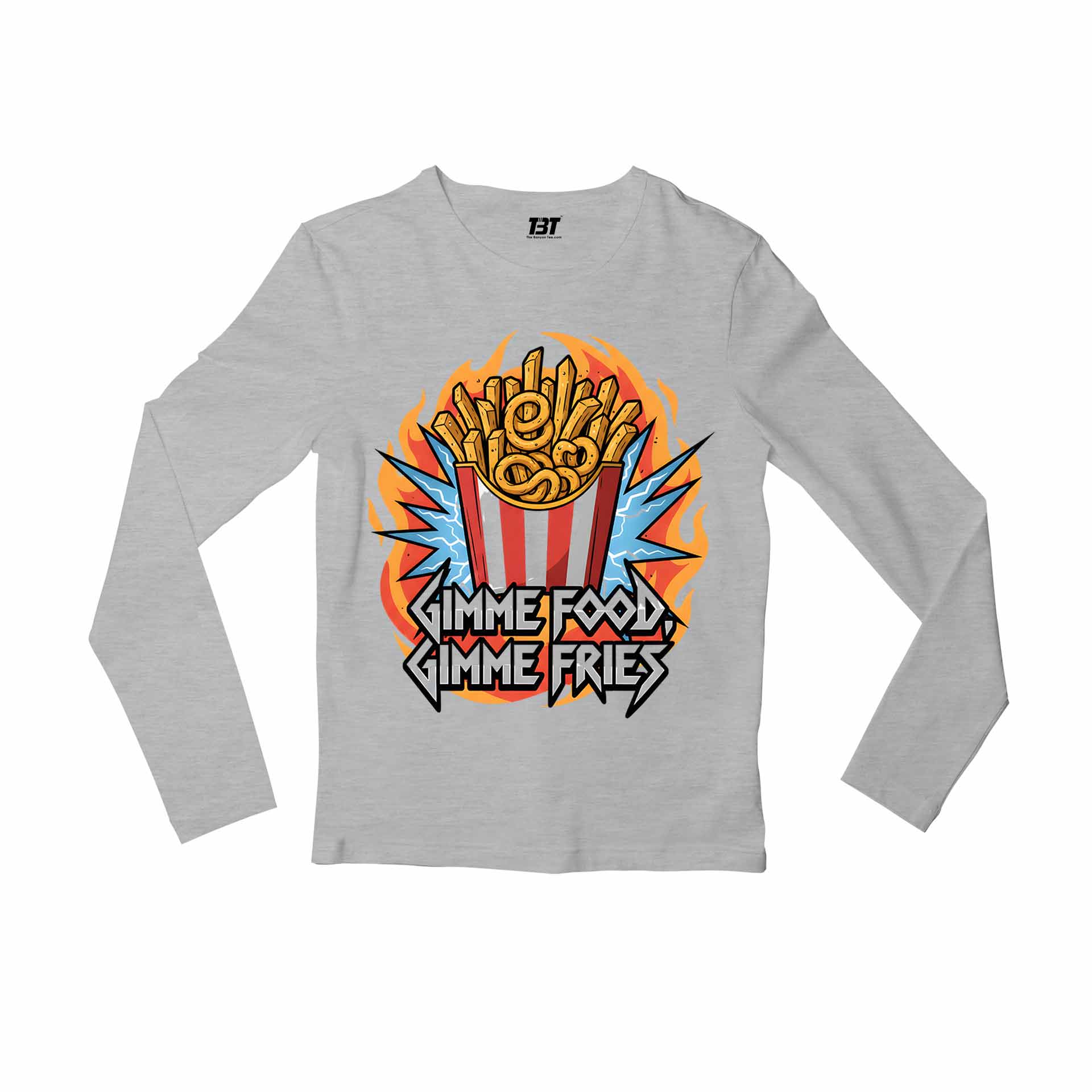 metallica gimme food gimme fries full sleeves long sleeves music band buy online united states usa the banyan tee tbt men women girls boys unisex gray 
