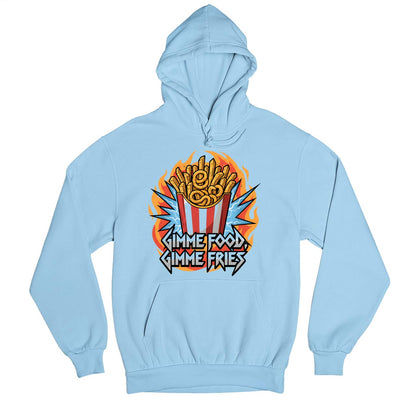 metallica gimme food gimme fries hoodie hooded sweatshirt winterwear music band buy online united states usa the banyan tee tbt men women girls boys unisex baby blue 