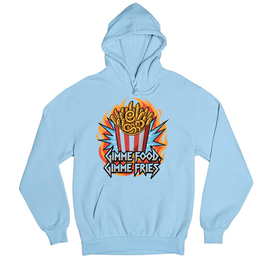 metallica gimme food gimme fries hoodie hooded sweatshirt winterwear music band buy online united states usa the banyan tee tbt men women girls boys unisex baby blue 