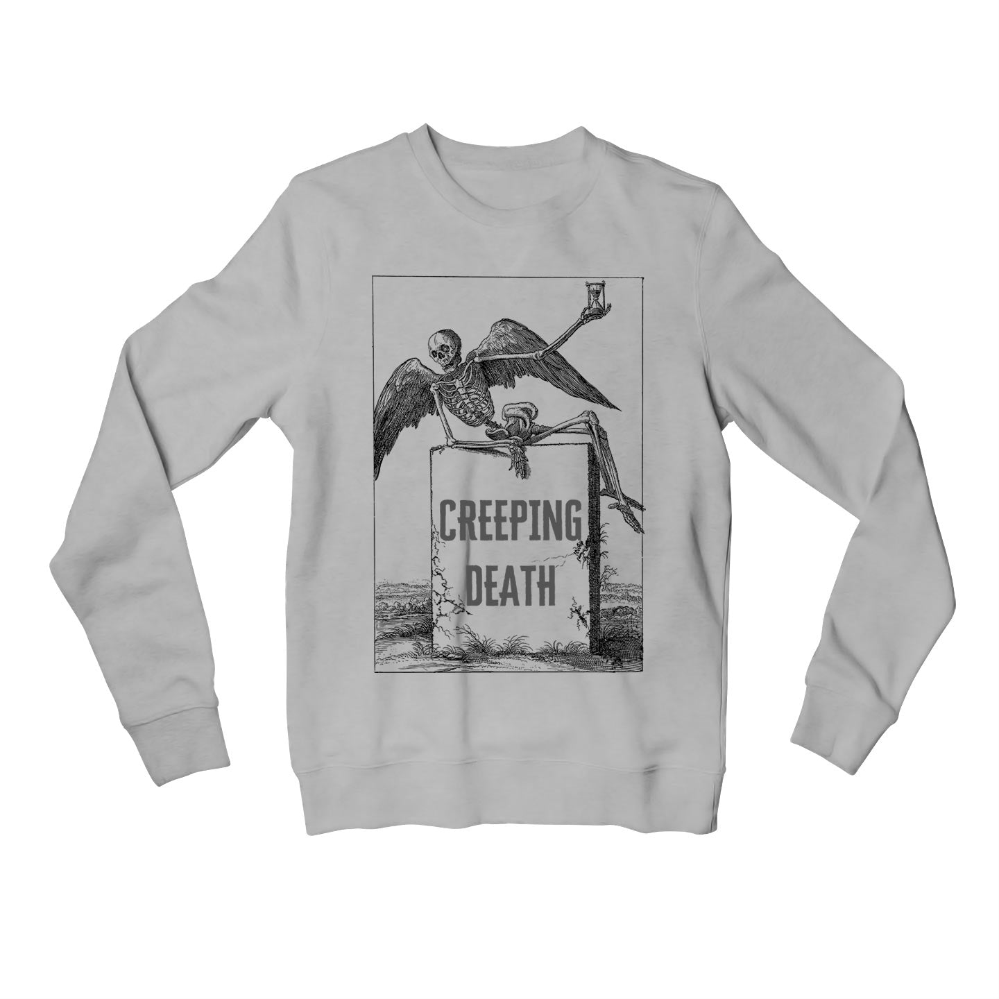 metallica creeping death sweatshirt upper winterwear music band buy online united states usa the banyan tee tbt men women girls boys unisex gray