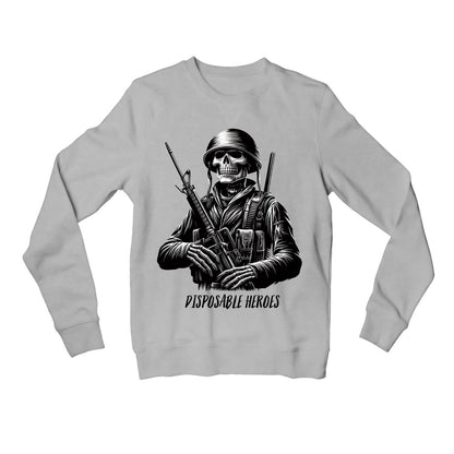 metallica disposable heroes sweatshirt upper winterwear music band buy online united states usa the banyan tee tbt men women girls boys unisex gray