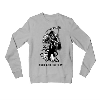 metallica seek & destroy sweatshirt upper winterwear music band buy online united states of america usa the banyan tee tbt men women girls boys unisex gray