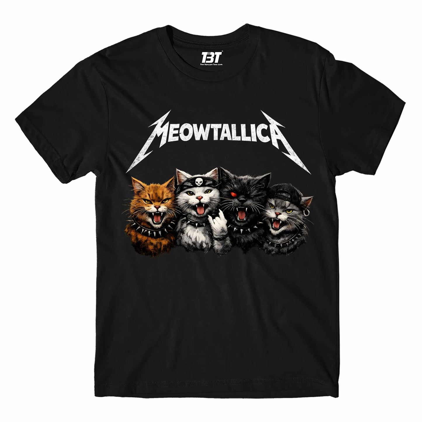 metallica meowtallica t-shirt music band buy online united states usa the banyan tee tbt men women girls boys unisex black 