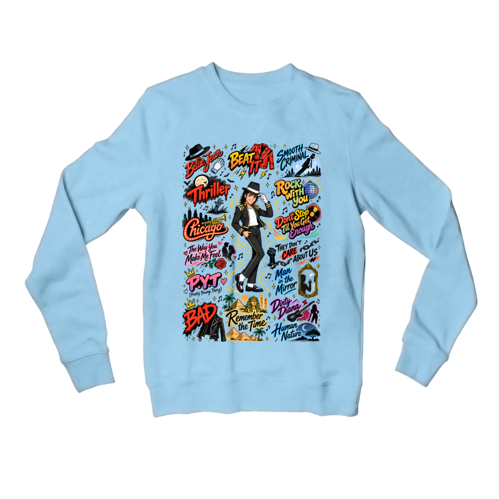 michael jackson mj scribble sweatshirt upper winterwear music band buy online united states usa the banyan tee tbt men women girls boys unisex baby blue 