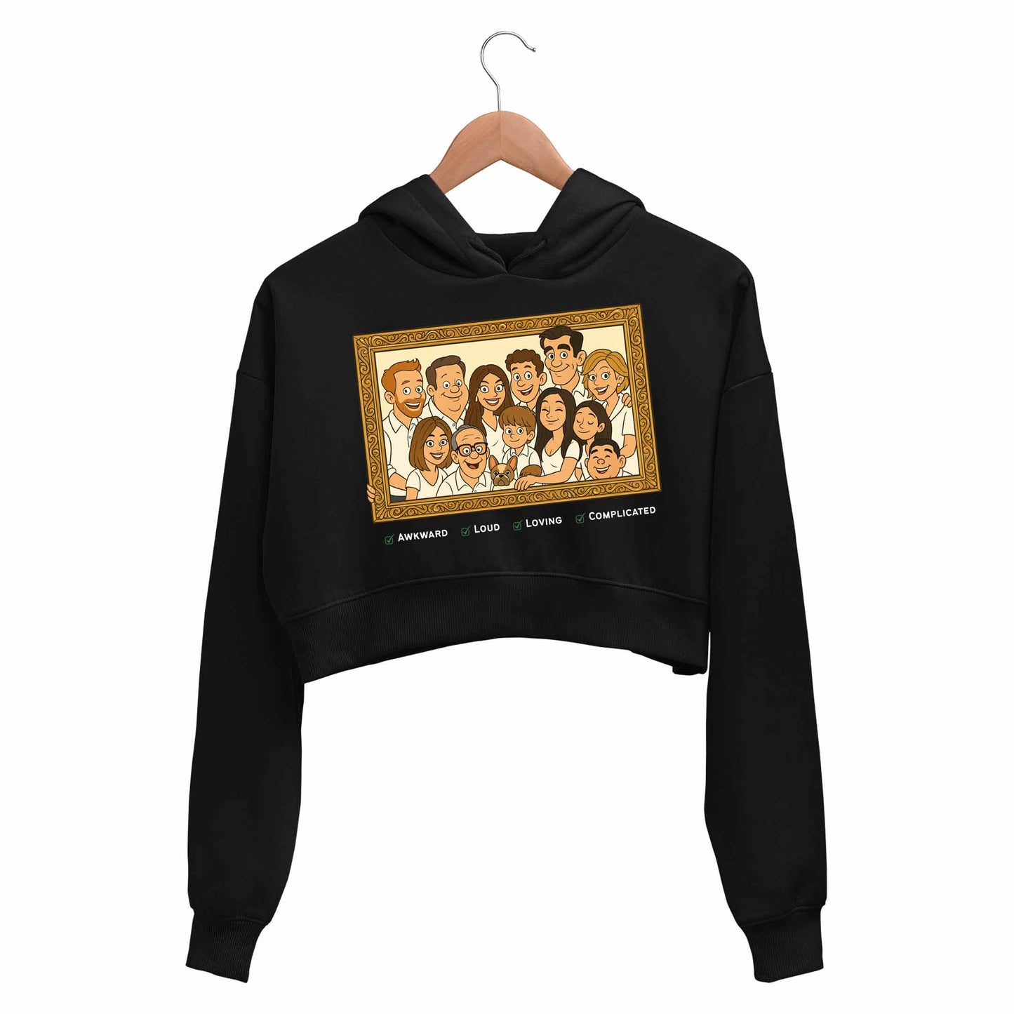modern family the family frame crop hoodie hooded sweatshirt upper winterwear tv & movies buy online india the banyan tee tbt men women girls boys unisex black