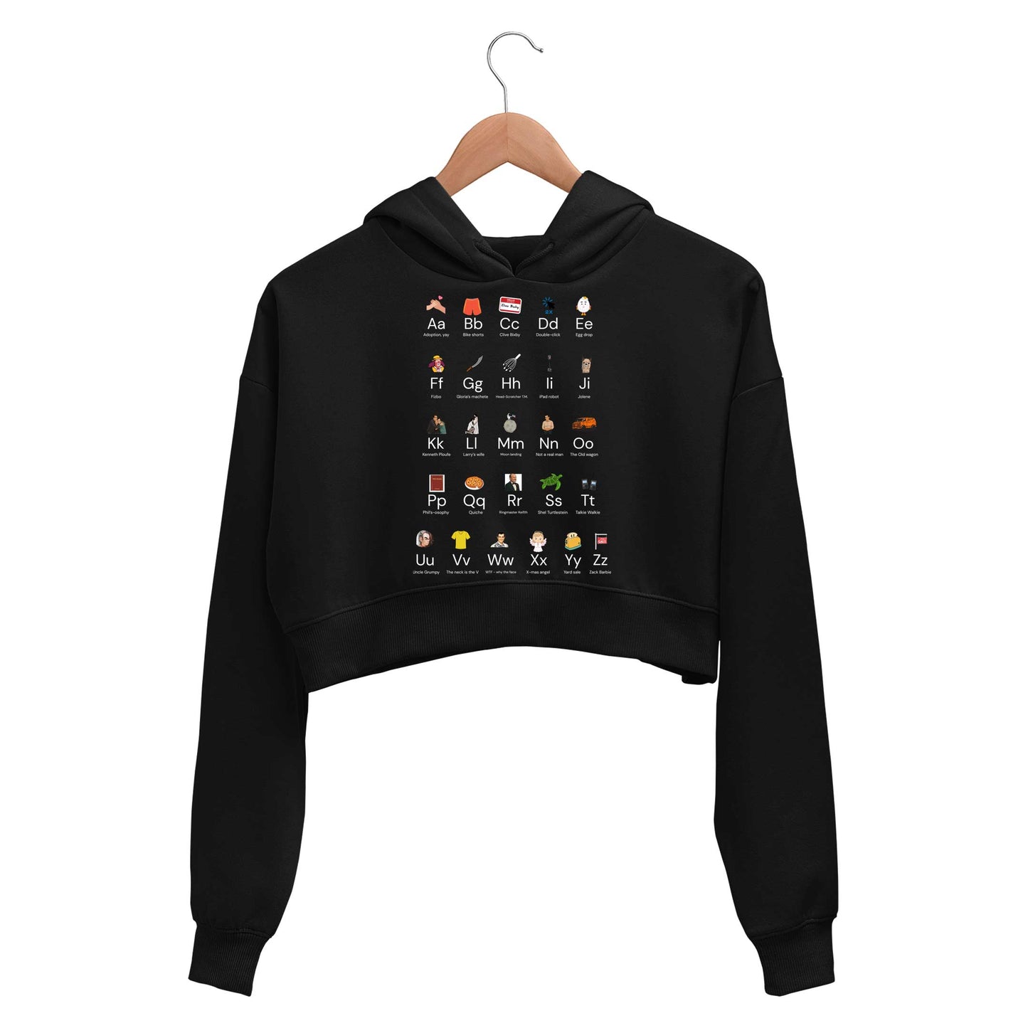 modern family modern alphabet crop hoodie hooded sweatshirt upper winterwear tv & movies buy online india the banyan tee tbt men women girls boys unisex black