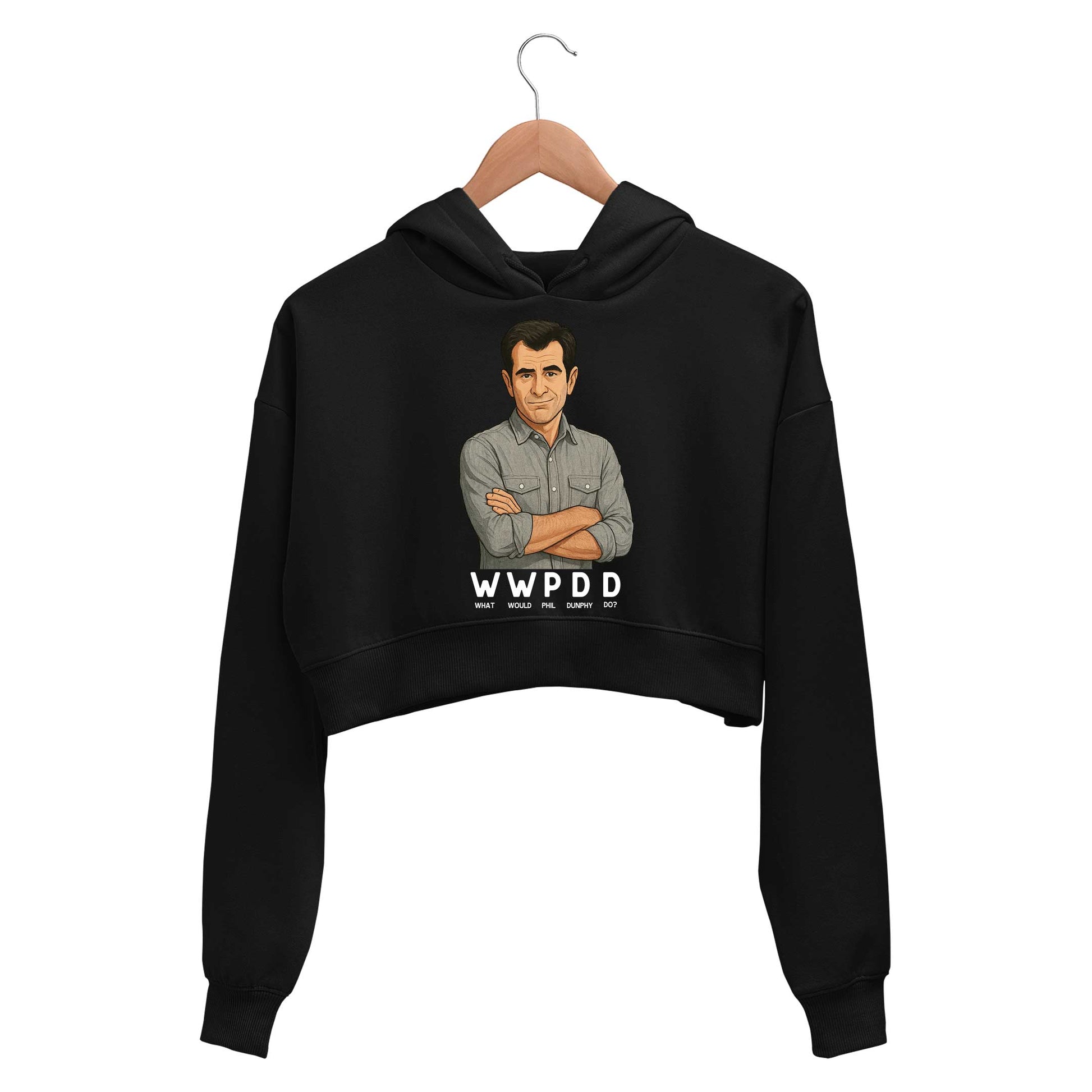 modern family what would phil do crop hoodie hooded sweatshirt upper winterwear tv & movies buy online india the banyan tee tbt men women girls boys unisex black