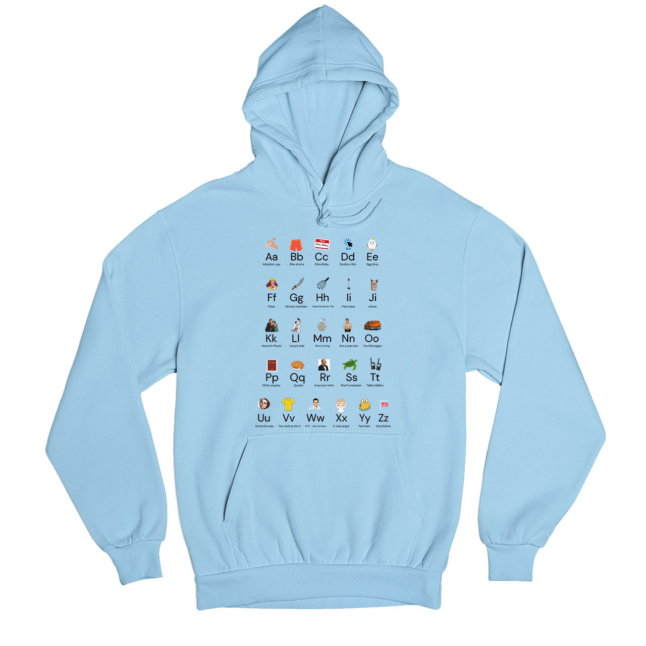 modern family modern alphabet hoodie hooded sweatshirt winterwear tv & movies buy online united states usa the banyan tee tbt men women girls boys unisex baby blue