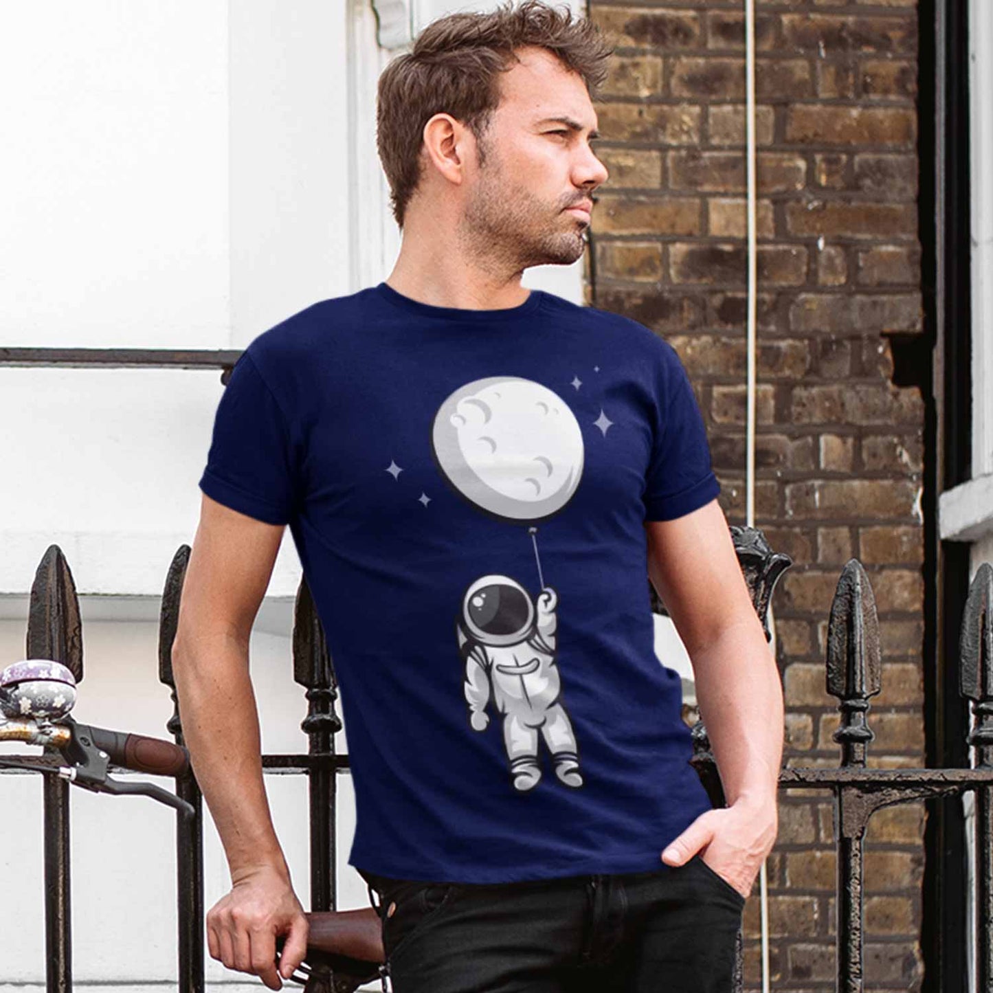 graphic moon balloon t-shirt printed graphic stylish buy online united states usa the banyan tee tbt men women girls boys unisex navy 