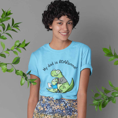 graphic my dad is roarsome t-shirt printed graphic stylish buy online united states usa the banyan tee tbt men women girls boys unisex turquoise 