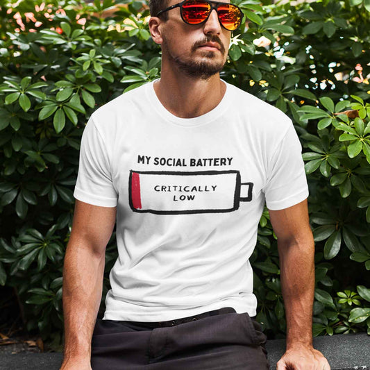 graphic my social battery t-shirt printed graphic stylish buy online united states usa the banyan tee tbt men women girls boys unisex white 