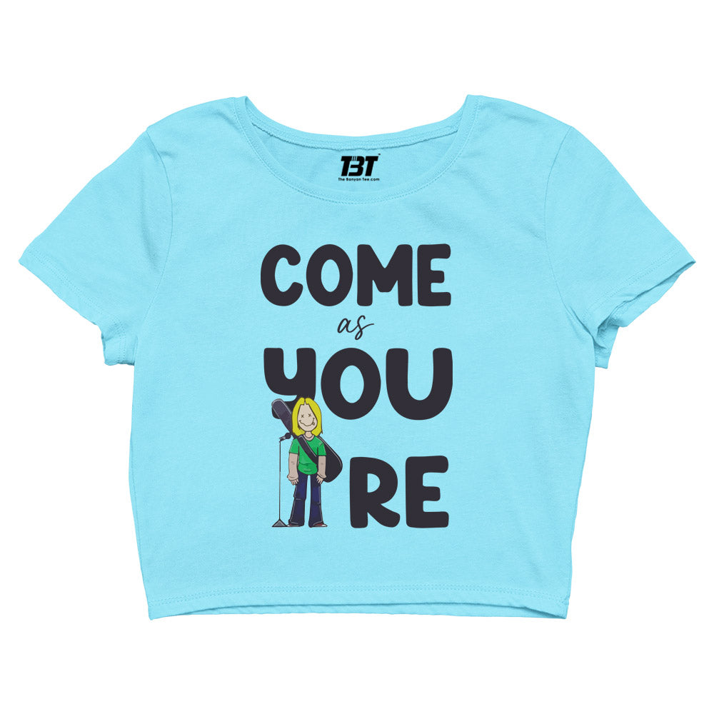 nirvana come as you are crop top music band buy online united states of america usa the banyan tee tbt men women girls boys unisex sky blue