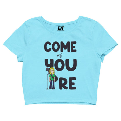 nirvana come as you are crop top music band buy online united states of america usa the banyan tee tbt men women girls boys unisex sky blue