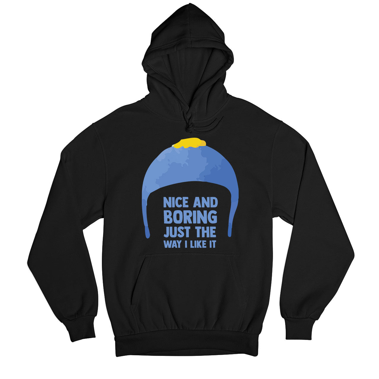 south park nice & boring hoodie hooded sweatshirt winterwear tv & movies buy online united states usa the banyan tee tbt men women girls boys unisex black south park kenny cartman stan kyle cartoon character illustration