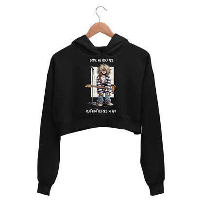 nirvana not before 10 am crop hoodie hooded sweatshirt upper winterwear music band buy online india the banyan tee tbt men women girls boys unisex black
