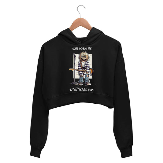 nirvana not before 10 am crop hoodie hooded sweatshirt upper winterwear music band buy online india the banyan tee tbt men women girls boys unisex black