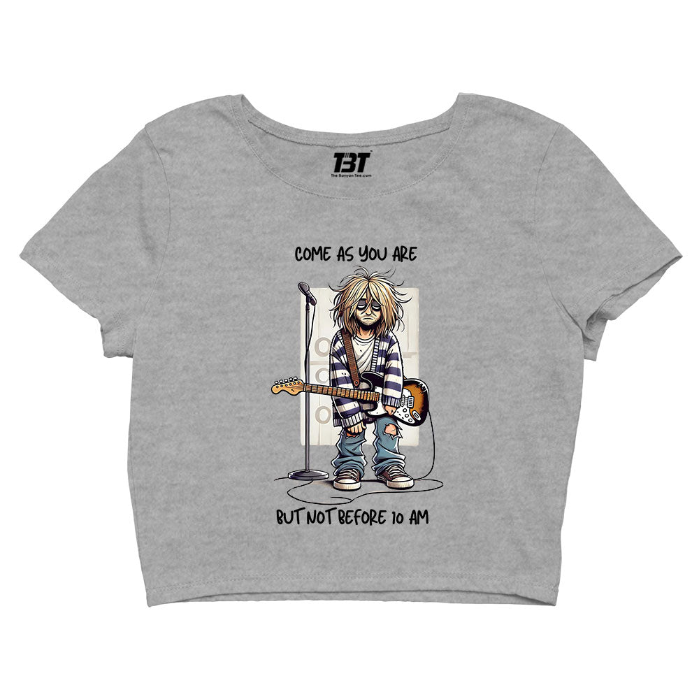 nirvana not before 10 am crop top music band buy online united states of america usa the banyan tee tbt men women girls boys unisex s