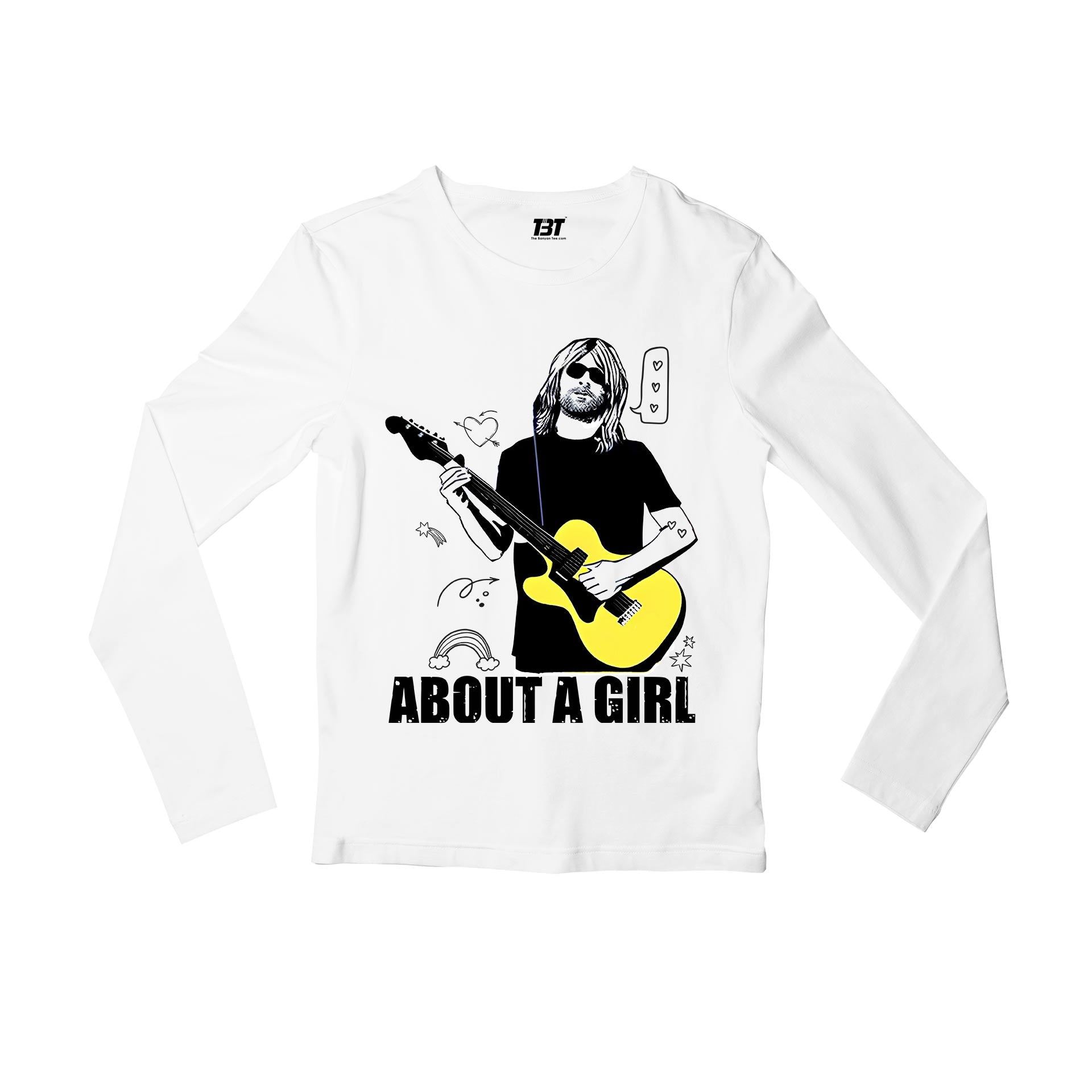nirvana about a girl full sleeves long sleeves music band buy online india the banyan tee tbt men women girls boys unisex white