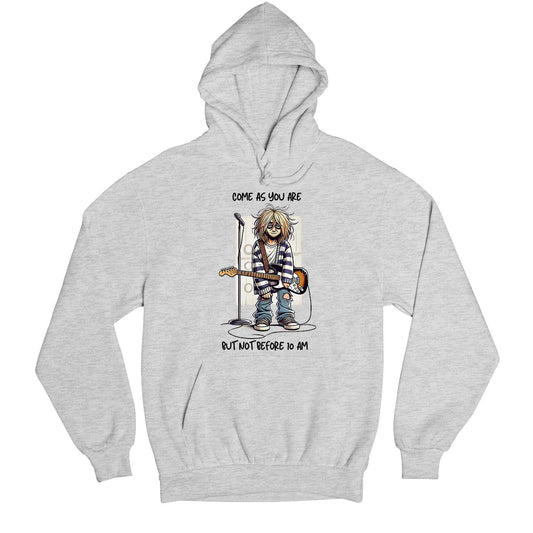 nirvana not before 10 am hoodie hooded sweatshirt winterwear music band buy online united states usa the banyan tee tbt men women girls boys unisex gray