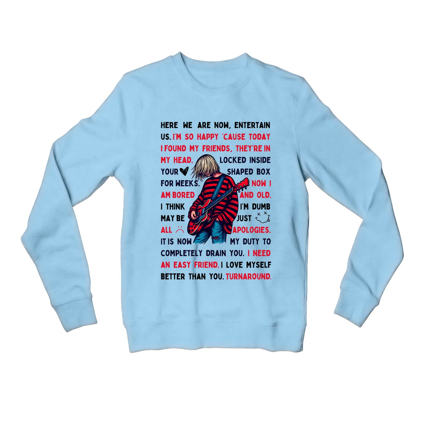 nirvana lyrical doodle sweatshirt upper winterwear music band buy online united states of america usa the banyan tee tbt men women girls boys unisex baby blue