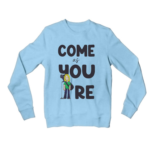 nirvana come as you are sweatshirt upper winterwear music band buy online united states usa the banyan tee tbt men women girls boys unisex baby blue
