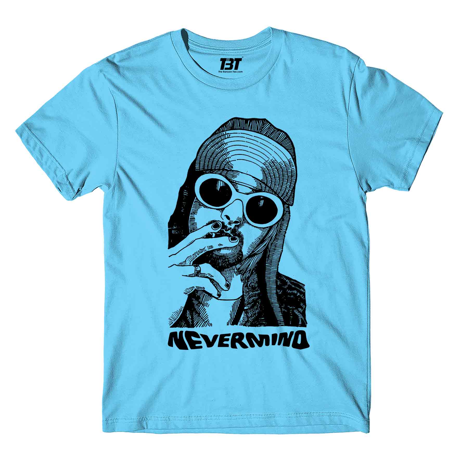 nirvana kurt never minds t-shirt music band buy online united states of america usa the banyan tee tbt men women girls boys unisex sky blue